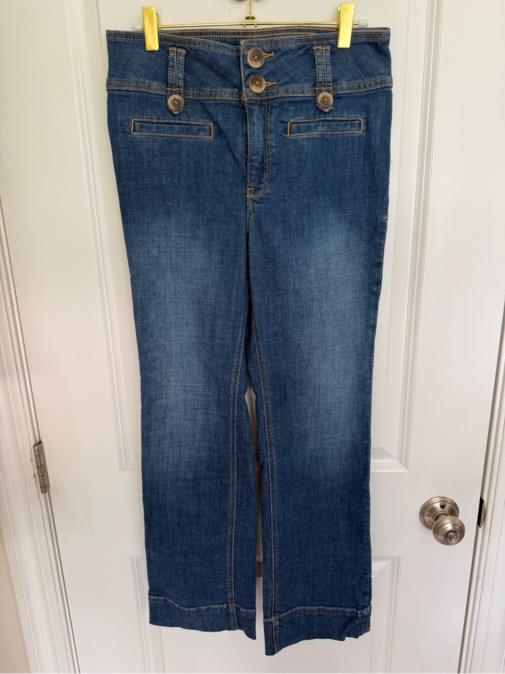 Pilcro and the Letterpress Mid-Rise Blue Flare Jeans